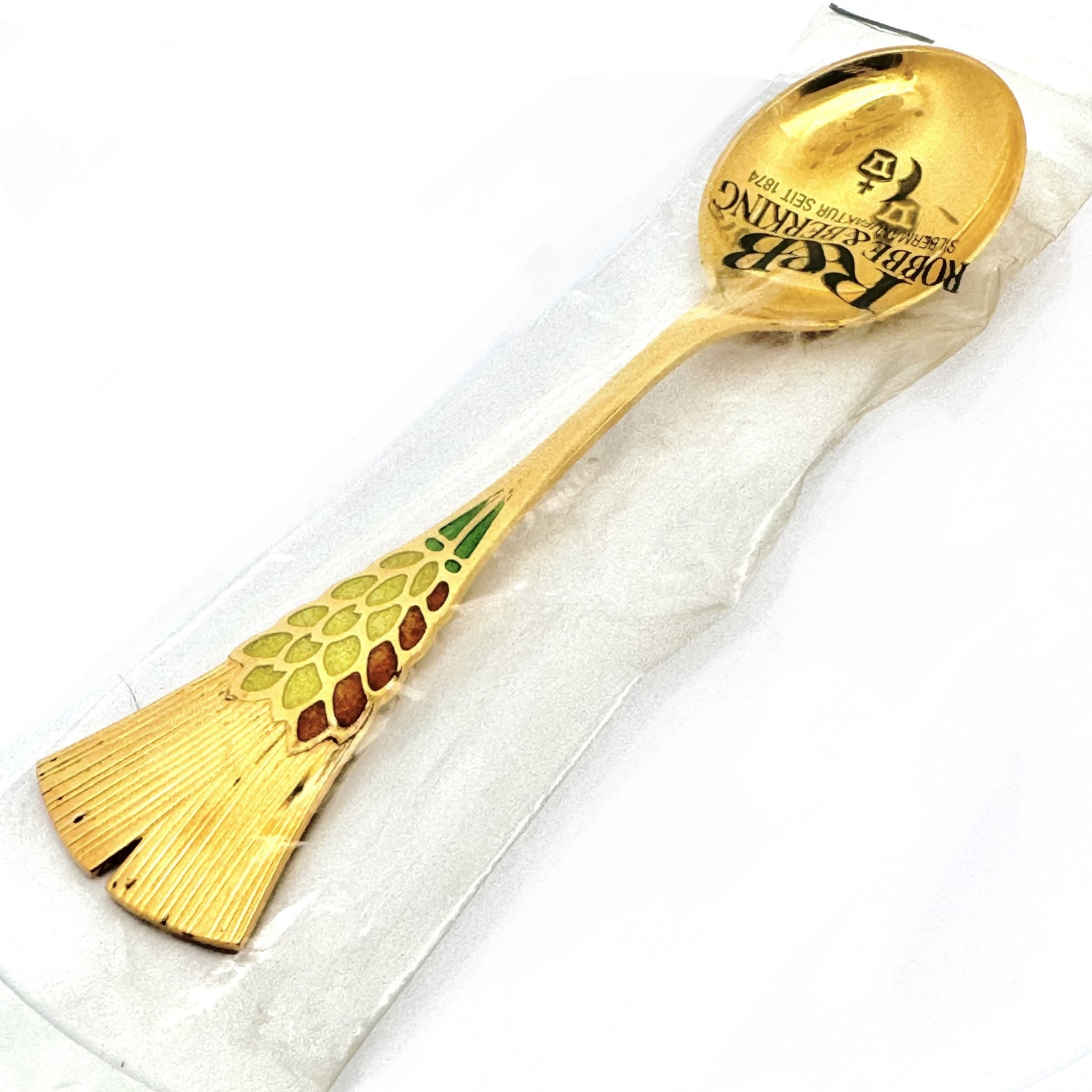 grosser jahreslöffel von robbe und berking sterlingsilber vergoldet mit emailmotiv ähren