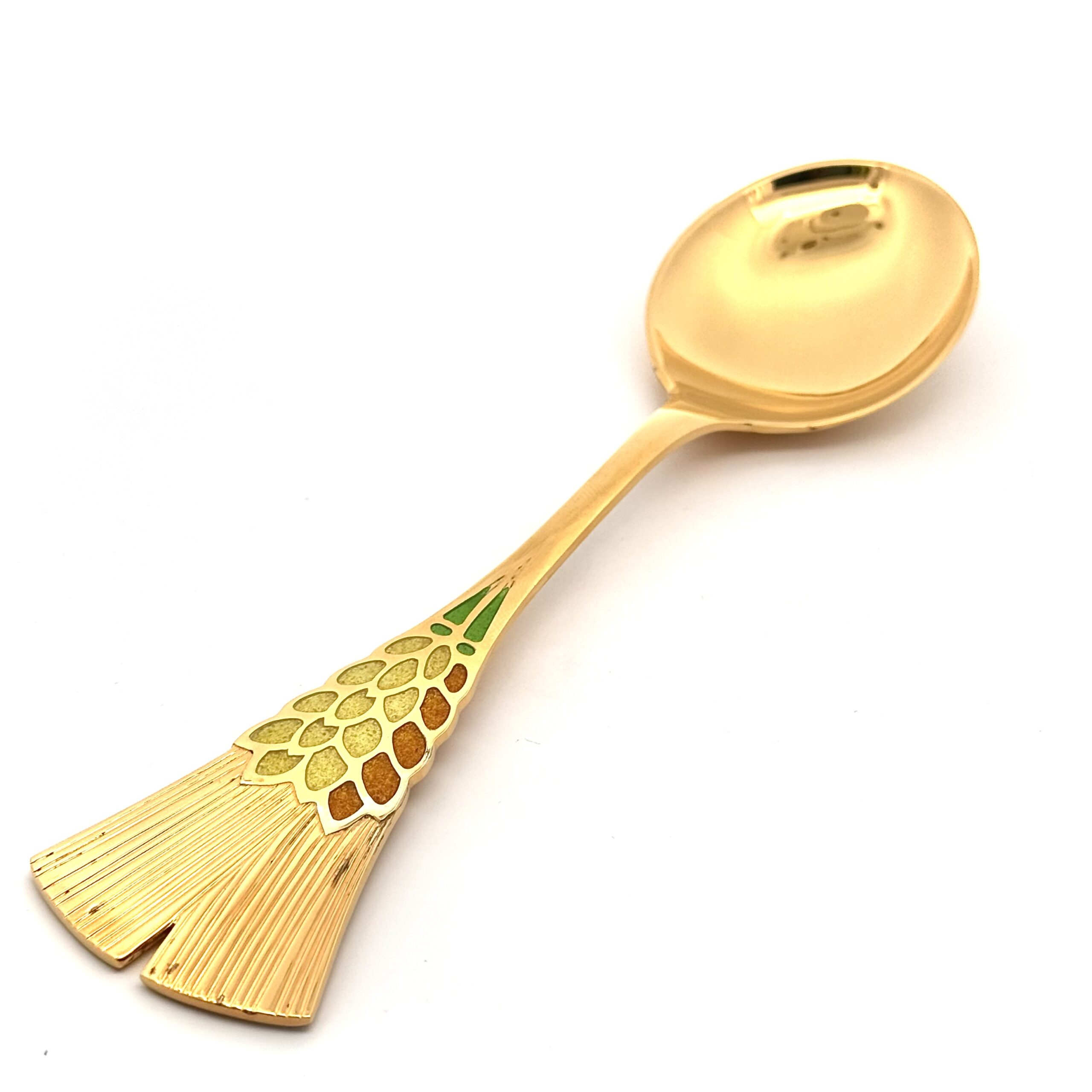 grosser jahreslögffel von robbe und berking sterlingsilber vergoldet mit emaillemotiv ähren