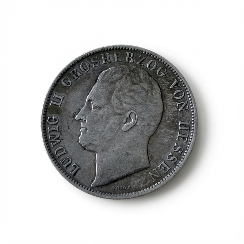 Coin featuring a left-facing bust of Ludwig II, Grand Duke of Hesse, with the inscription 'LUDWIG II GROSSHERZOG VON HESSEN' around the rim