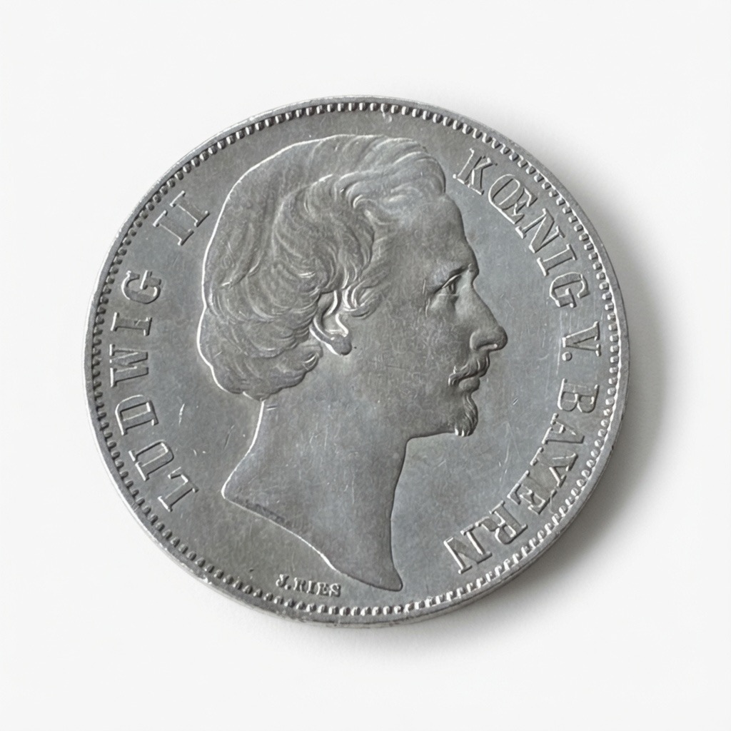 Close-up of a silver coin with a right-facing bust and beaded edge along the rim A historical coin portrait in profile.