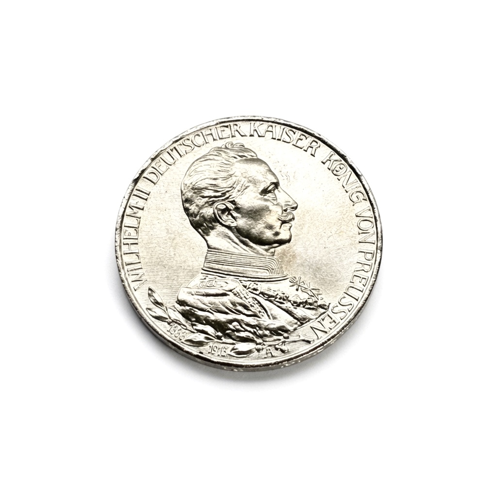 Profile of Wilhelm II on a German silver coin with edge inscription 'WILHELM II DEUTSCHER KAISER KÖNIG VON PREUSSEN'