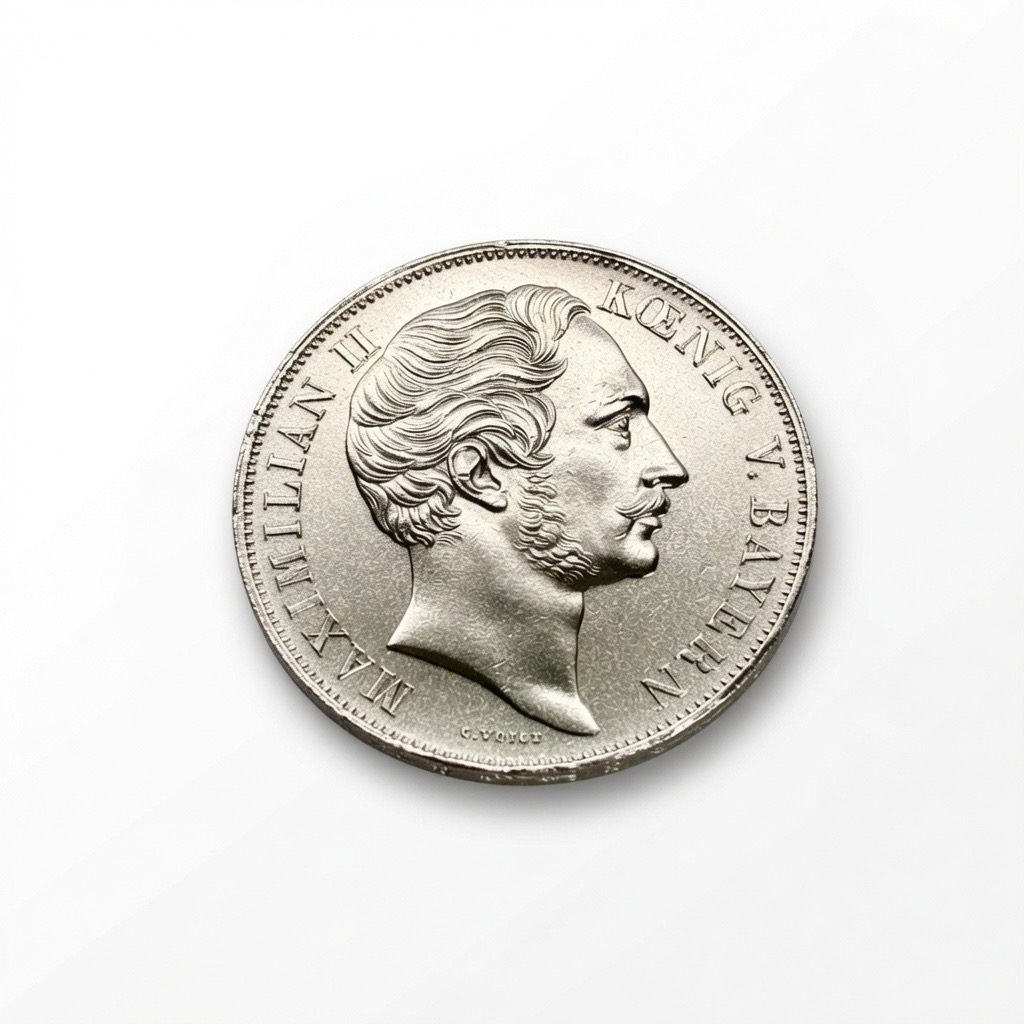 Silver coin showing a right-facing profile bust of King Maximilian II of Bavaria, with inscribed edge text around the rim.